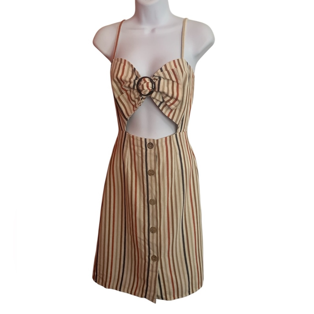 Nasty Gal Striped Cutout Dress - Tan and Brown 8